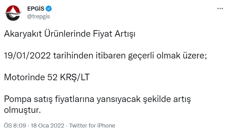 Beklenen Oldu Ve Zam Resmen Açıklandı! EPGİS Motorin Zammını İlan Etti!