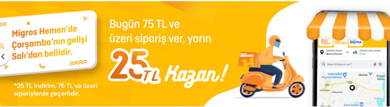 Migros'tan Sanal Market Kampanyası! 75 TL'lik Alışveriş Yapın 25 TL İndirimi Anında Kapın!
