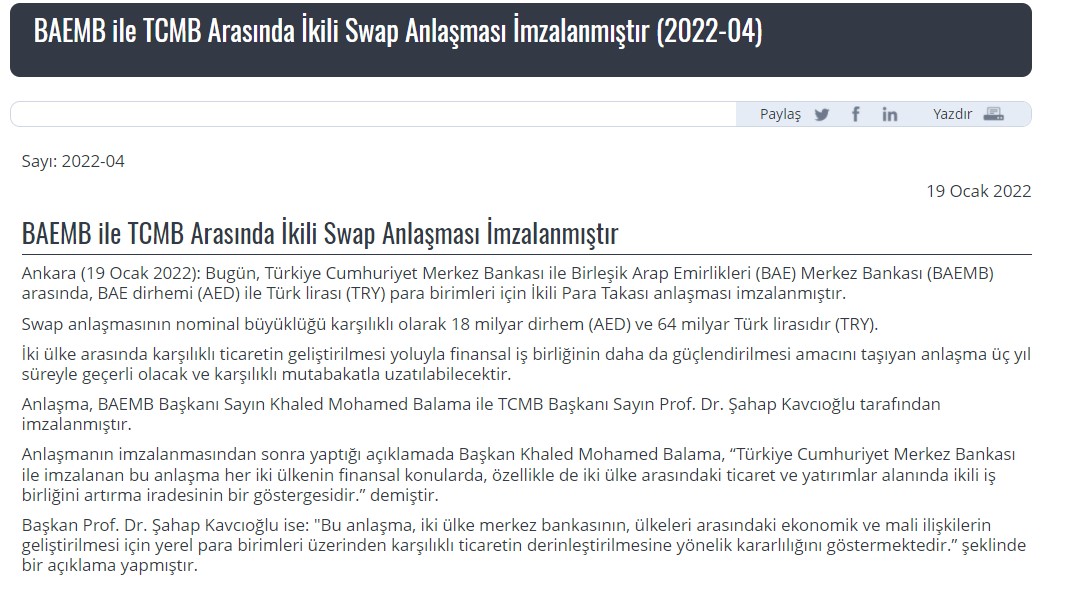 Dolar Kuruna Son Dakika Swap Darbesi! Merkez Bankası ile Birleşik Arap Emirlikleri BAEMB'ten 18 Milyar Dirhemlik İmza