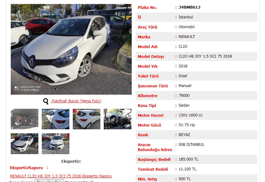 79 Bin Km 2018 Model Renault Clio 185.000 Liraya Ziraat Bankası'ndan Satılık