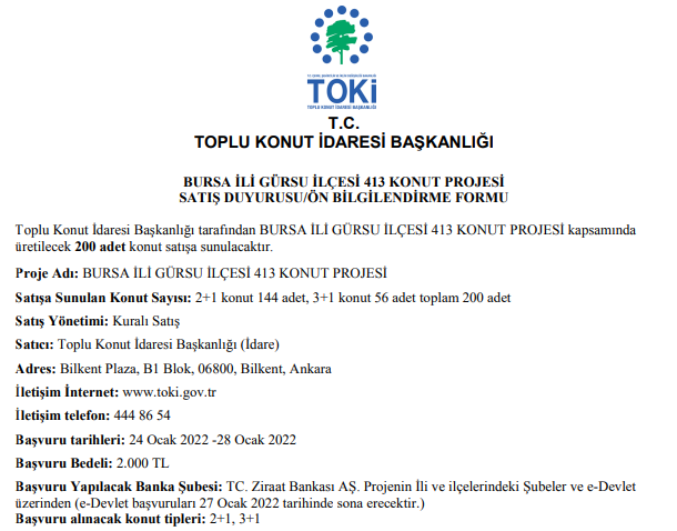 Bursa Gürsu TOKİ Başvuruları Ne Zaman Başlayacak? TOKİ Bursa 2+1 3+1 Konut Başvurusu Nasıl Yapılır?