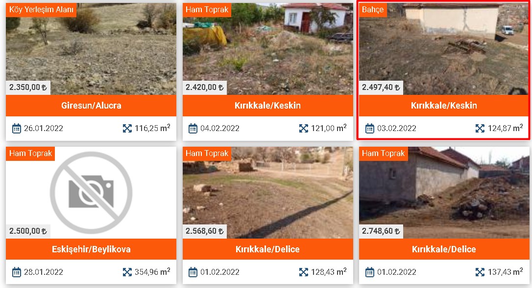 Devletten Satılık Yatırımlık Hazine Arazileri! 342 M2 Tarla 1.438 TL, 124 M2 Bahçe 2.497 TL, 159 M2 Arsa 4 Bin TL