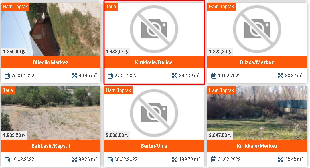 Devletten Satılık Yatırımlık Hazine Arazileri! 342 M2 Tarla 1.438 TL, 124 M2 Bahçe 2.497 TL, 159 M2 Arsa 4 Bin TL