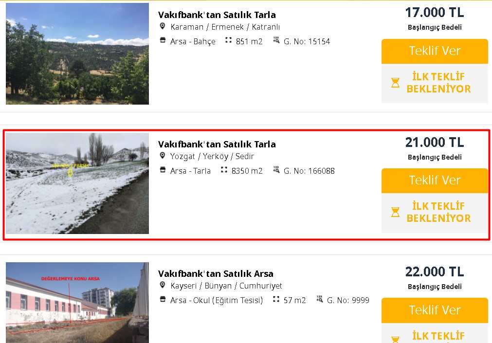 Vakıfbank Taksitle Satıyor: Aylık 312 TL Ödeyene 8 Bin M2 Tarla, 903 TL Taksitle 91 M2 Apartman Dairesi, Müstakil Ev!