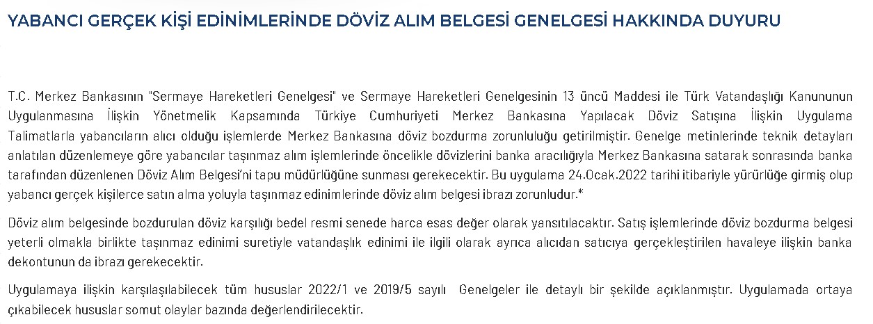 Son Dakika: Yabancıya Konut Satışında Merkez Bankasına Döviz Bozdurma ve Tapuda Döviz Alım Belgesi Zorunluluğu Getirildi