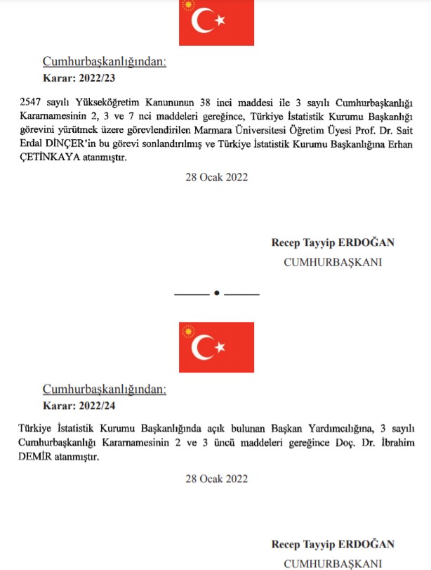 Son Dakika: TÜİK Başkanı Görevden Alındı! Sait Erdal Dinçer Değişti Yerine Erhan Çetinkaya Atandı