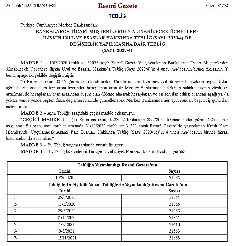 Bankalarca Ticari Müşterilerden Alınabilecek Ücretlere İlişkin Usul ve Esaslar Hakkında Tebliği Değişti