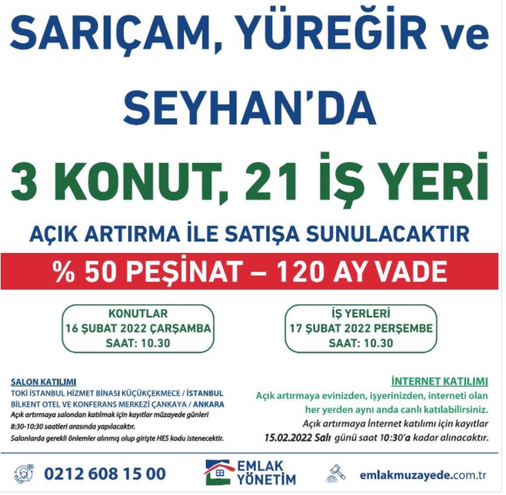 TOKİ'den Hızlı Satış! 3 Konut 21 İşyeri Yarısı Peşin Yarısı 120 Ay Vadeli Satılacak