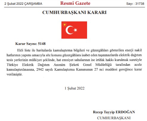 Son Dakika: Cumhurbaşkanı Erdoğan'ın İmzası İle Resmi Gazete'de Yayımlandı, 15 İlde Acele Kamulaştırma Kararı Alındı