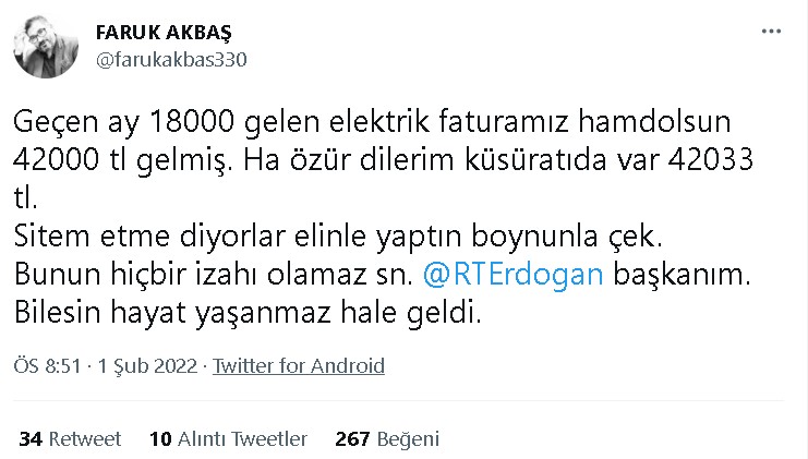 Elektrik Faturası 42 Bin Lira Gelen Esnaf Cumhurbaşkanı Erdoğan'a Seslendi: Bilesiniz Hayat Yaşanmaz Hale Geldi