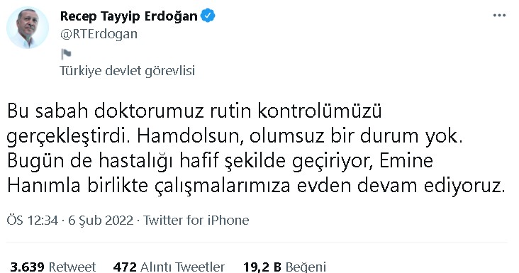 Koronavirüse Yakalanmışlardı: Cumhurbaşkanı Recep Tayyip Erdoğan ve Eşi Emine Erdoğan'ın Son Sağlık Durumu Açıklandı