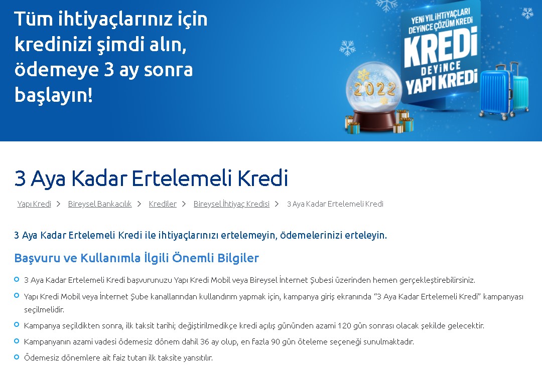 3 Ay Ertelemeli Kredi Başvurusu: Akbank, Yapı Kredi, Vakıfbank, Halkbank, ING Bank, Garanti Bankası