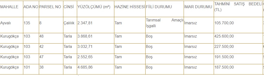 Hazineye Ait 2347, 3868, 4685 m2 Boş İşgalsiz Tarım Arazileri 105 Bin 700 TL'den Satılık