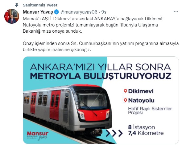 Mamak Metrosu İçin Yeni Duyuru: Dikimevi - Natoyolu Metro Hattı Son Durum Açıklaması Mansur Yavaş'tan Geldi!