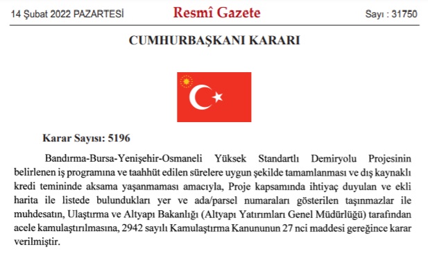 5 İl İçin Acele Kamulaştırma Kararları Cumhurbaşkanı Erdoğan'ın İmzasıyla Resmi Gazete'de Yayınlandı