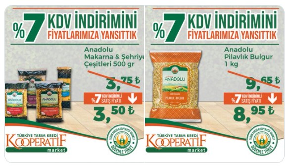 KDV İndirimi Tarım Kredi Marketlere Yansıdı! Ayçiçek Yağı, Çay, Şeker, Makarna, Un, Deterjan Fiyat Listesi