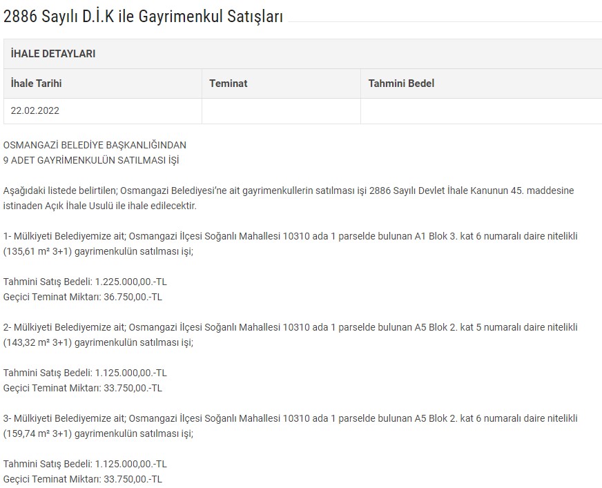 Osmangazi Belediyesi Konut Satışı! Gayrimenkul Satış İlanları Yayımlandı, Ev Fiyatları Açıklandı