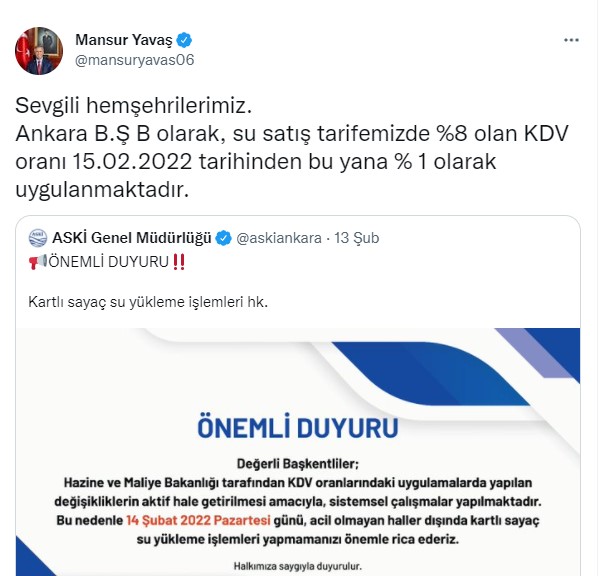 Mansur Yavaş Duyurdu! Ankara'da Su Faturalarına Yüzde 1'lik KDV Düzenlemesi 2 Gün Önce Yapıldı