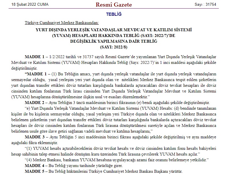 Merkez Bankası'nın Tebliği Resmi Gazete'de Yayınlandı! Kur Korumalı Mevduat Hesapları İçin Yeni Karar!