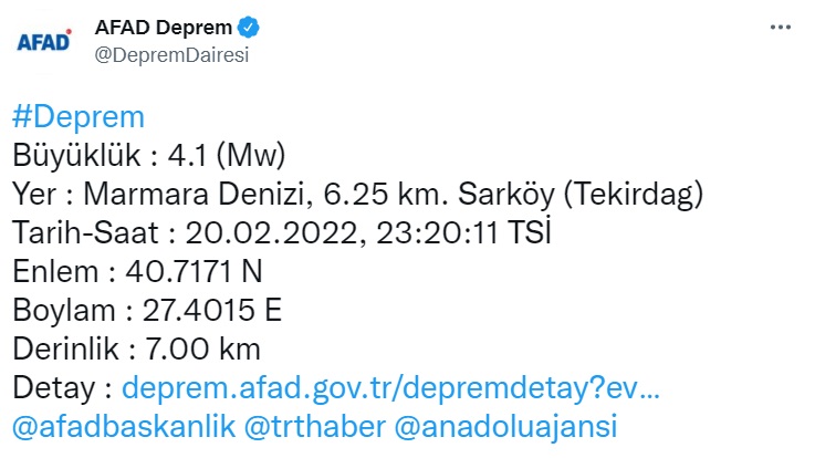 AFAD'dan Son Dakika Duyurusu! Muğla Datça Ve Tekirdağ Şarköy Deprem İle Sallandı!