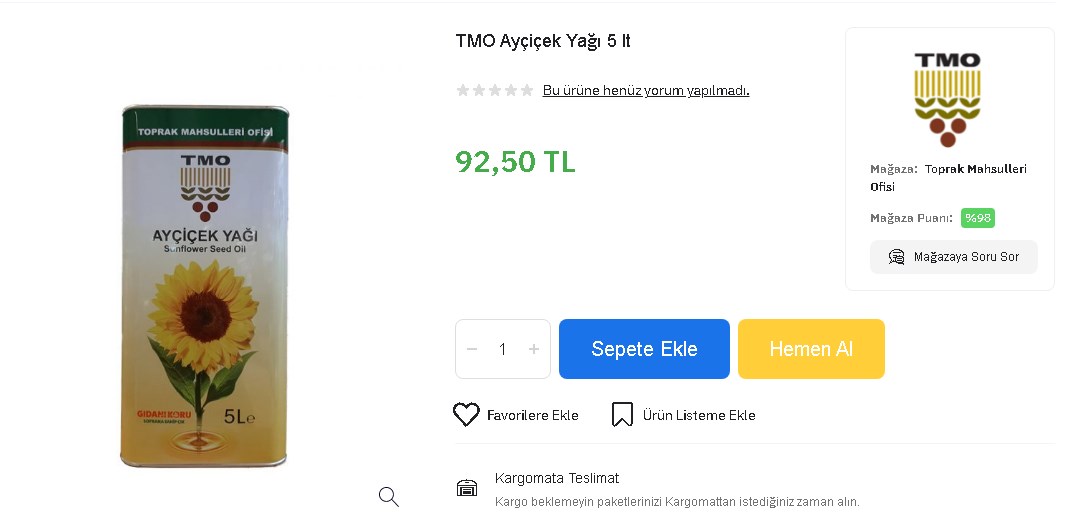 Herkes Satın Alabilsin Diye Tarım Kredi Marketler 92.5 TL'ye 5 Litre Ayçiçek Yağı Satmaya Başladı!