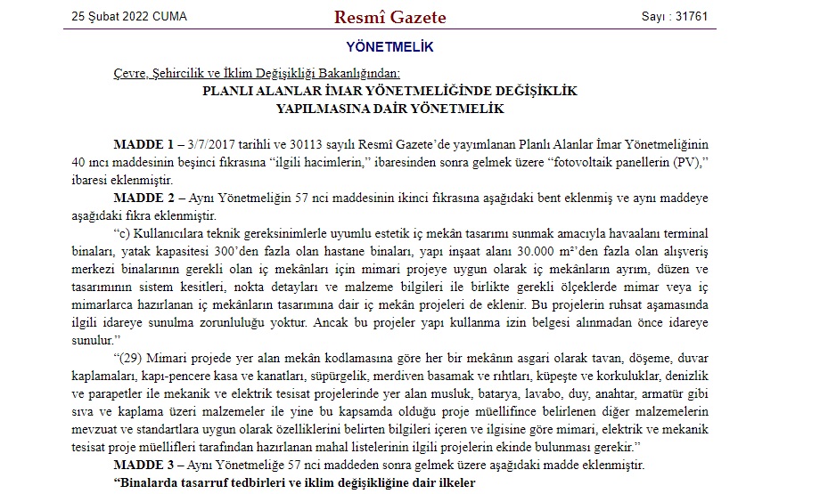 Çevre Bakanlığı Planlı Alanlar İmar Yönetmeliği Değişikliği Resmi Gazete'de Yayınlandı