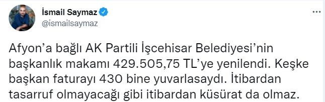 İscehisar Belediye Başkanının Odası Rekor Fiyata Yenilendi Gazeteci İsmail Saymaz Tepki Gösterdi!