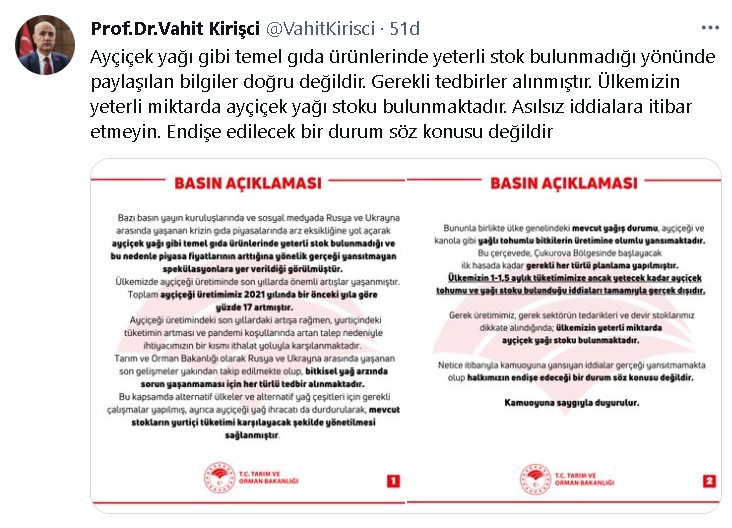 Marketler Yağmalanmıştı! Tarım Bakanı Kirişçi'den Son Dakika Ayçiçek Yağı Açıklaması Geldi