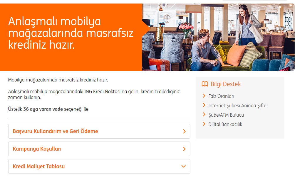 ING Bank Mobilya Kredisi! Mobilya Almak İsteyenlere ING Bank'tan Masrafsız 36 Ay Vadeli İhtiyaç Kredisi