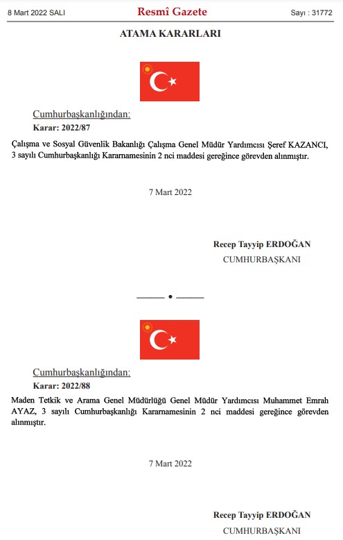 Cumhurbaşkanı Erdoğan O İsimlerin Üzerini Çizdi! 8 Mart 2022 Tarihli Atama Kararnamesi ile Görevden Alınan İsimler