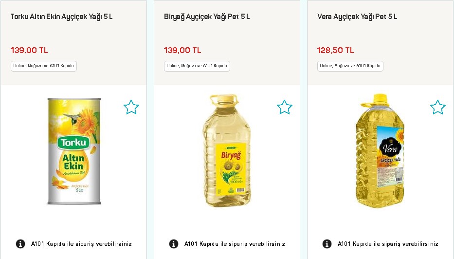 A101, ŞOK, BİM, Migros, TMO Ayçiçek Yağı Fiyatları Ne Kadar? Yudum, Biryağ, Torku 5 L Ayçiçek Yağı Fiyat Listesi