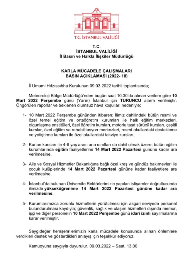 İstanbul'da Son Dakika Kar Tatili: İstanbul Valiliği Açıklaması! Okullar Tatil Mi, Memur, İşçi, Personel İdari İzin Mi?