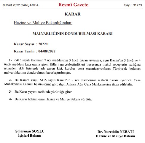 2 Bakan İmzaladı, Çok Sayıda Kişi ve Derneğin Mal Varlığı Donduruldu! Mal Varlığı Dondurulan Kişiler Listesi