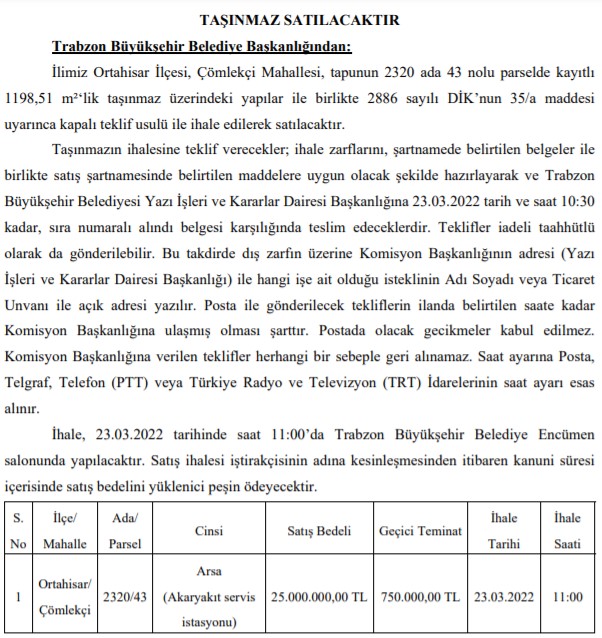 Belediyelerden Satılık Kelepir Arsa İlanları! Konya, Trabzon, Elazığ, Kocaeli, İstanbul Belediyesi Arsa İhalesi