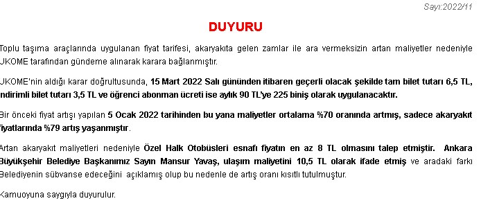 Zam Haberi Resmen Duyuruldu! Ankara'da Otobüs, Metro, Dolmuş Tam Bilet, Öğrenci Ne Kadar Oldu?