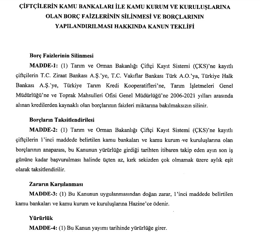 Kredi Borçları İçin Kanun Teklifi Mecliste! Çiftçilerin Kredi Borçlarına Yapılandırma ve Faizler Siliniyor