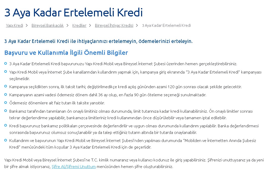 Nakit Para, Tatil, Mobilya, Beyaz Eşya! Yapı Kredi Bankası 3 Aya Kadar Ertelemeli İhtiyaç Kredisi Veriyor