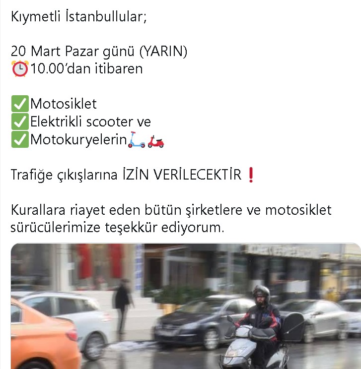 20 Mart Son Dakika: Moto Kuryeler Bugün Çalışıyor Mu, Yasak Mı, Getir, Trendyol Market, Getir, YemekSepeti Açık Mı?