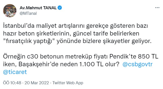 Hazır Beton Fiyatı İçin Maliyet Krizi Büyüyor: CHP Milletvekili Tanal'dan Fırsatçılık Tepkisi!