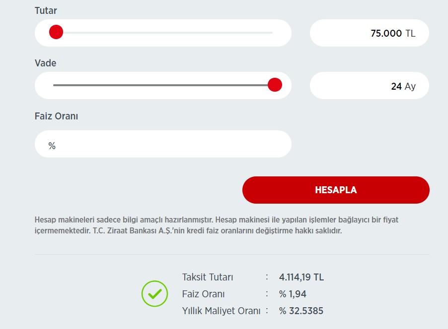 75 Bin TL İhtiyaç Kredisi Ziraat Bankası'ndan Çekilirse Aylık Kaç TL Taksit Ödenir?