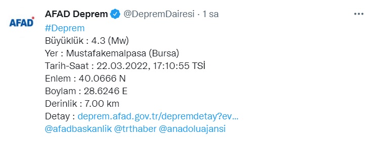 AFAD Deprem Dairesi Son Dakika Deprem Açıklamaları! Bursa Mustafakemalpaşa Ve Muğla Datça Depremle Sallandı!