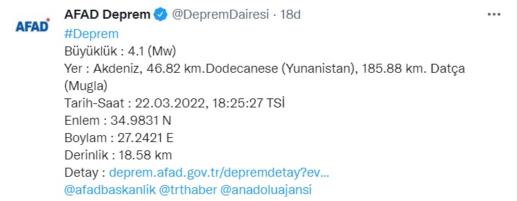 AFAD Deprem Dairesi Son Dakika Deprem Açıklamaları! Bursa Mustafakemalpaşa Ve Muğla Datça Depremle Sallandı!