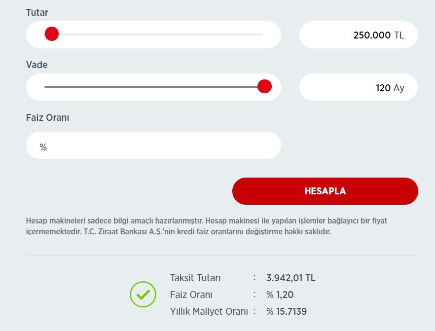 Ziraat Bankası Ve Halkbank 100 Bin TL İhtiyaç Kredisi, 150 Bin TL Taşıt Kredisi, 250 Bin TL Konut Kredisi Hesaplamaları