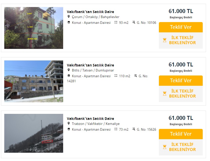 Bu Fiyata Başka Kimse Satamaz! Vakıfbank'tan 10 Bin TL Peşinat, Aylık 838 TL Taksitle Bankadan Satılık Apartman Dairesi