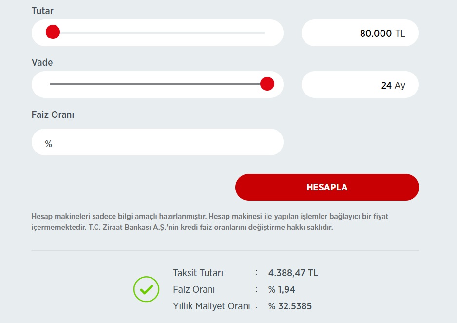 Ziraat Bankası 40 Bin TL, 60 Bin TL, 80 Bin TL ihtiyaç Kredisi Taksit Tabloları Yenilendi!