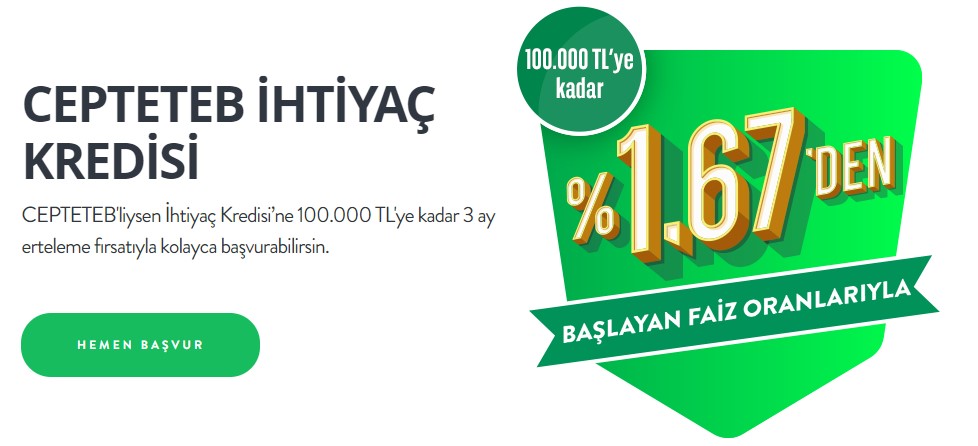 100.000 TL'lik İhtiyaç Kredisi! CEPTETEB 3 Aylık Avantaja Kredi Paketini Açıkladı