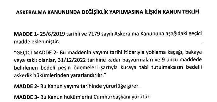 Asker Kaçaklarına Bedelli Affı 2022! Yoklama Kaçağı İçin Kurasız Bedelli Askerlik Hakkı Verecek Kanun Teklifi Mecliste