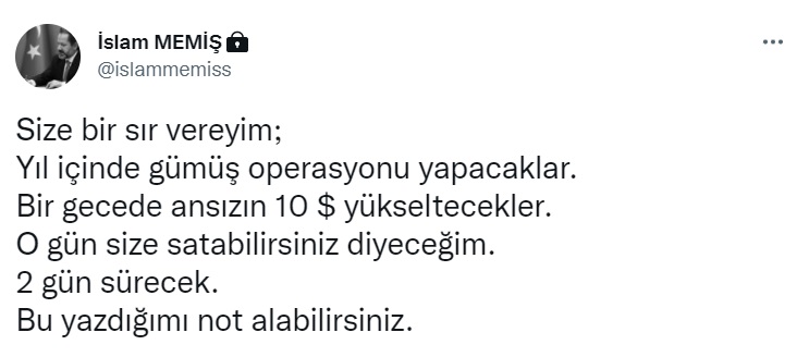 İslam Memiş'ten Gümüş Operasyonu İddiası! Bir Gece Ansızın Fiyatı 10 Dolar Birden Yükselecek, 2 Gün Sonra Düşecek!