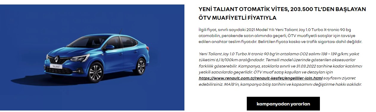 Renault ÖTV Muafiyeti Uyguladı, En Ucuz Sıfır Araç Fiyatı Yeni Taliant İle 203 Bin TL Olarak Açıklandı!