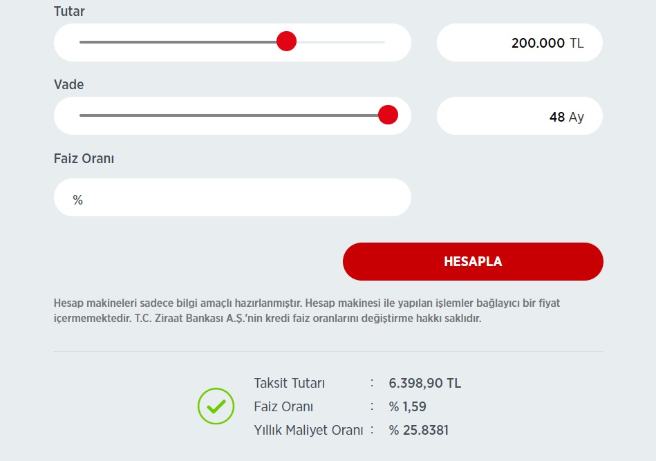 Ziraat Bankası 150 Bin TL, 200 Bin TL, 250 Bin TL Taşıt Kredisi Taksit Hesaplamaları!